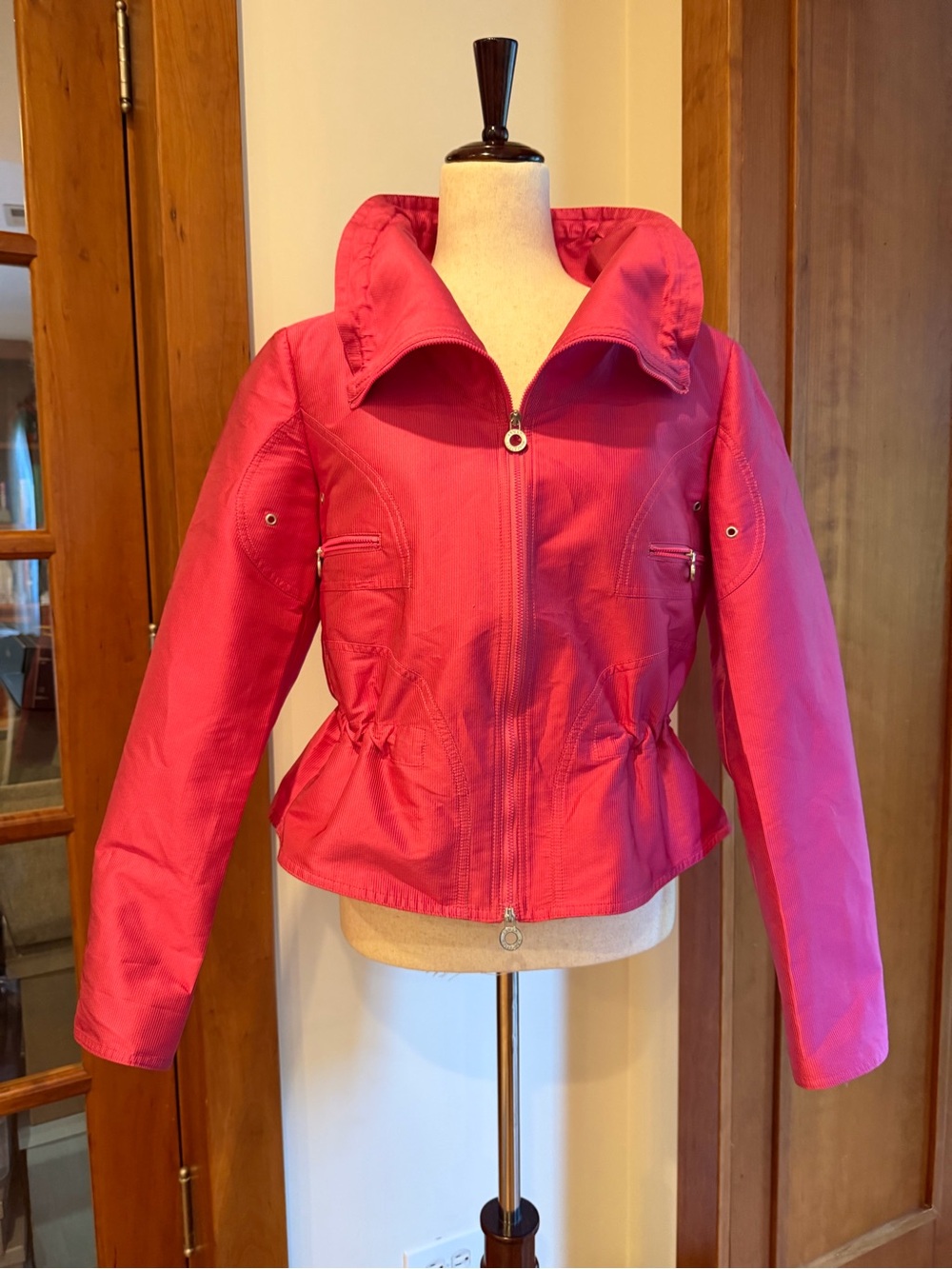 Vintage Armani Collezioni Hot Pink Hooded Zip-Front Jacket